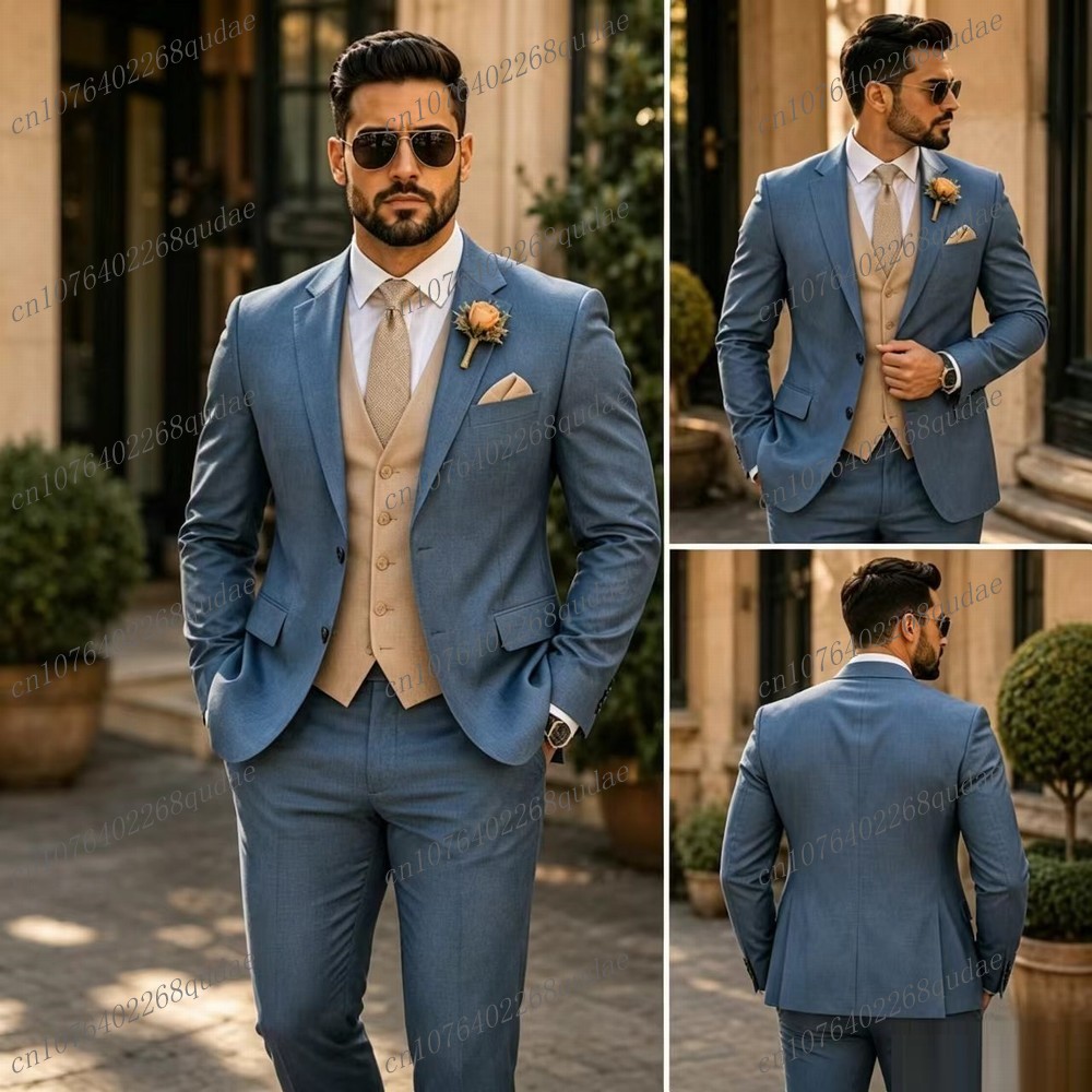 Men Formal Wear Blue - بدلة رجالية رسمية باللونين الأزرق والبيج