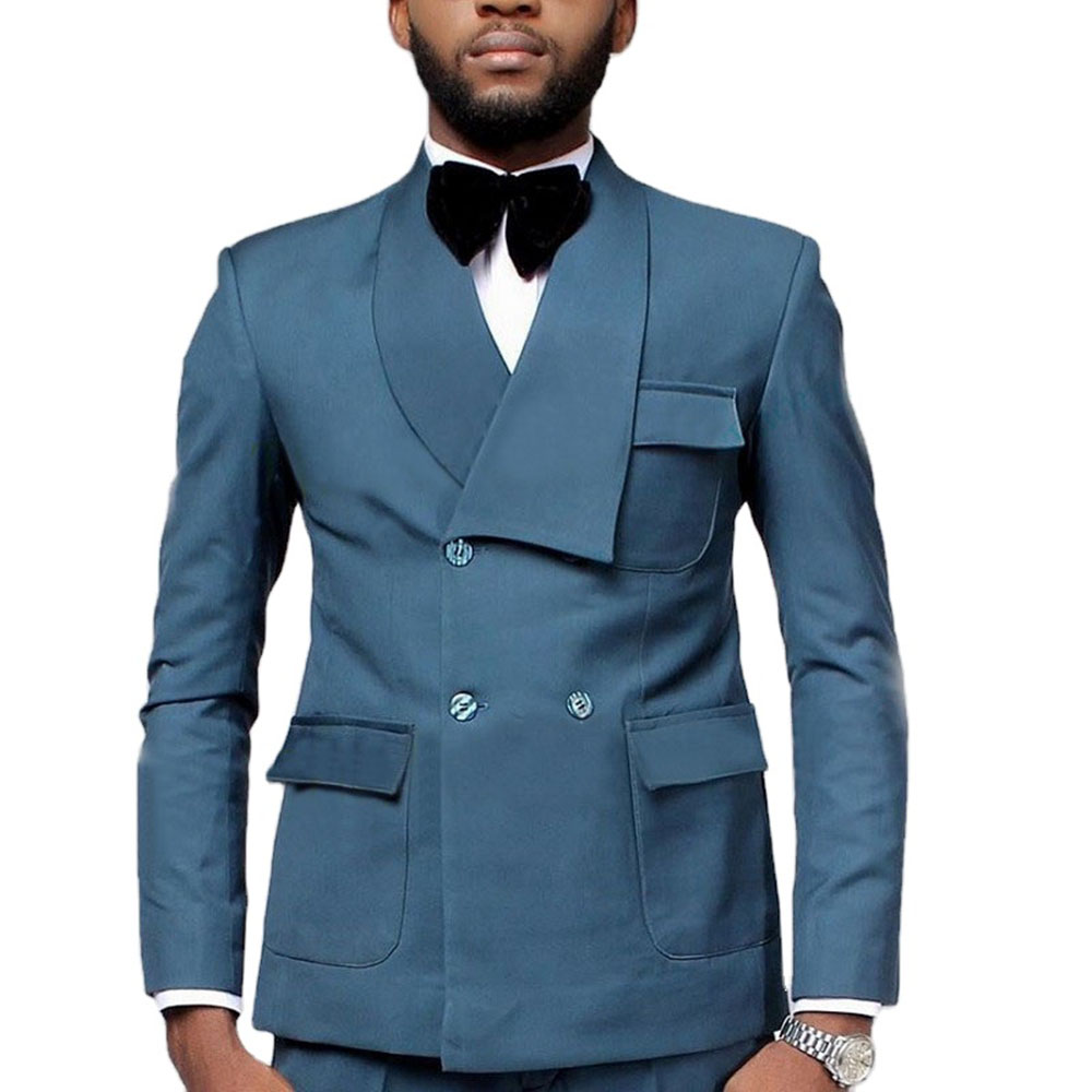 أحدث تصميم مزدوج الصدر بحيرة ا - مراجعة Men Formal Wear Blue وسعره