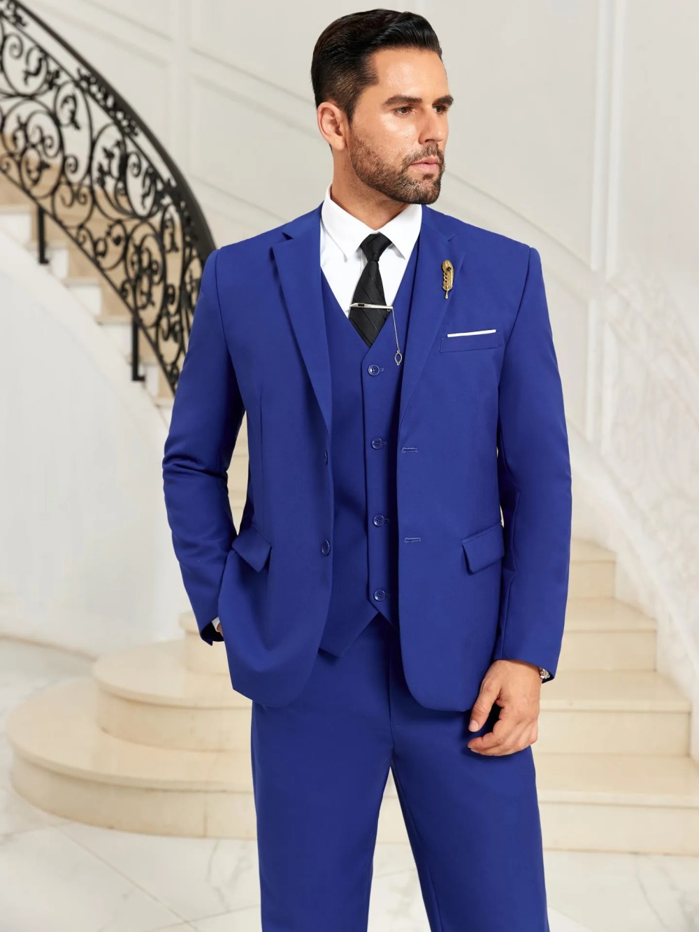 بدلة رجالية زرقاء جديدة بقصة ض - مراجعة Men Formal Wear Blue وسعره