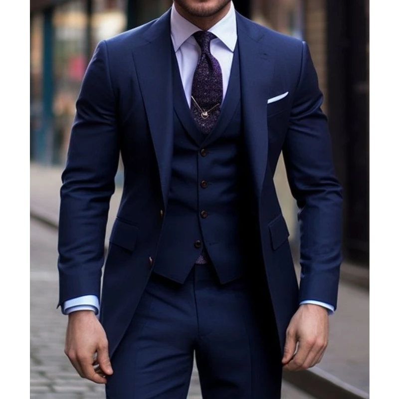 الأزرق الداكن 3 قطع الدعاوى ال - مراجعة Men Formal Wear Blue وسعره