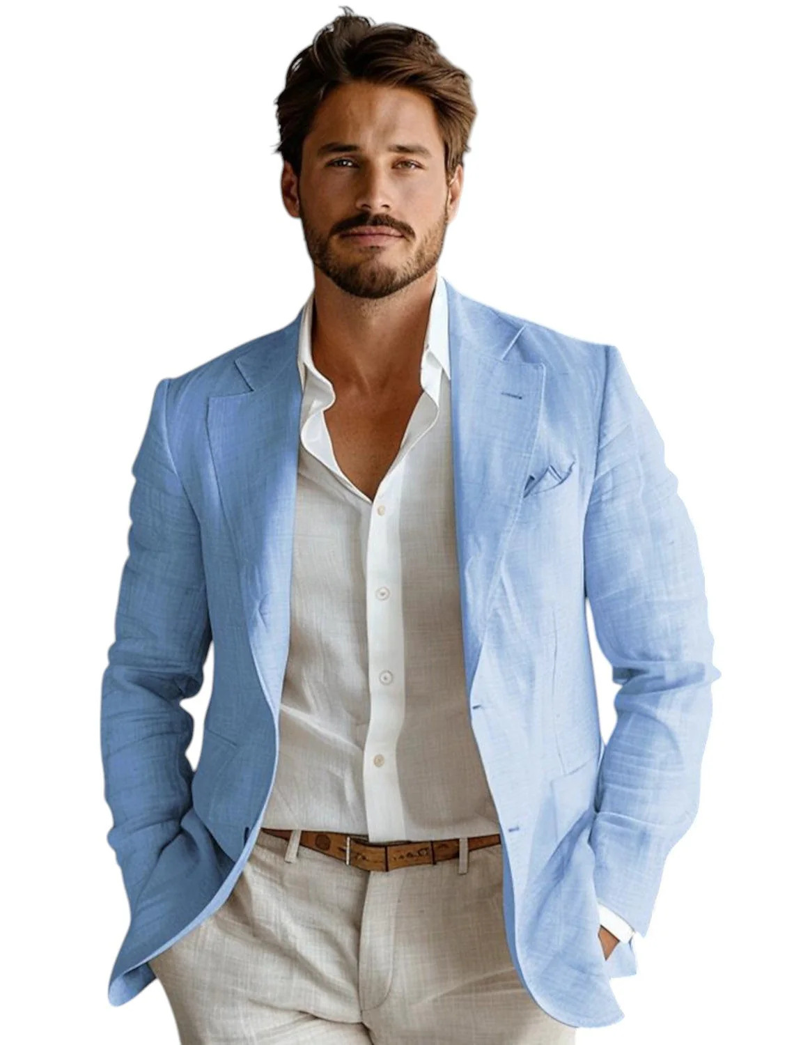 بليزر رجالي أزرق ضيق من الكتان - مراجعة Men Formal Wear Blue وسعره