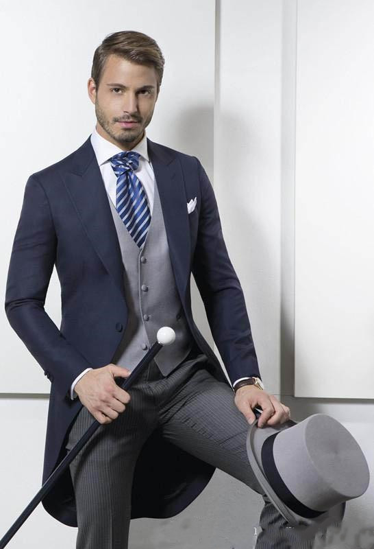 بدلة رسمية أنيقة مصنوعة حسب ال - مراجعة Men Formal Wear Blue وسعره